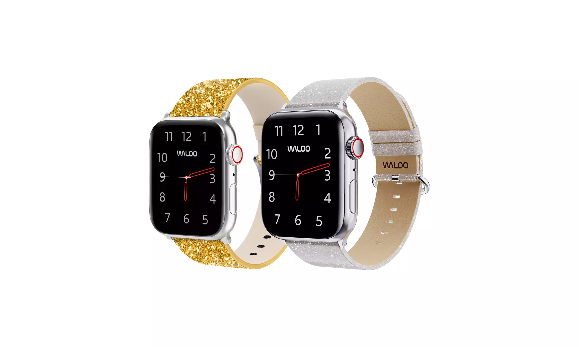Waloo Two-Pack of Leather Bling and Shiny Brilliance Apple Watch Bands