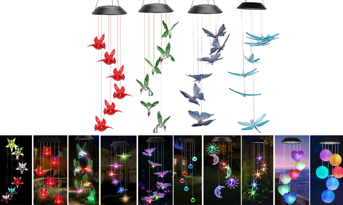 LED Solar Power Bird Star Wind Chime Lights Yard Garden Colorful Lamp Decor