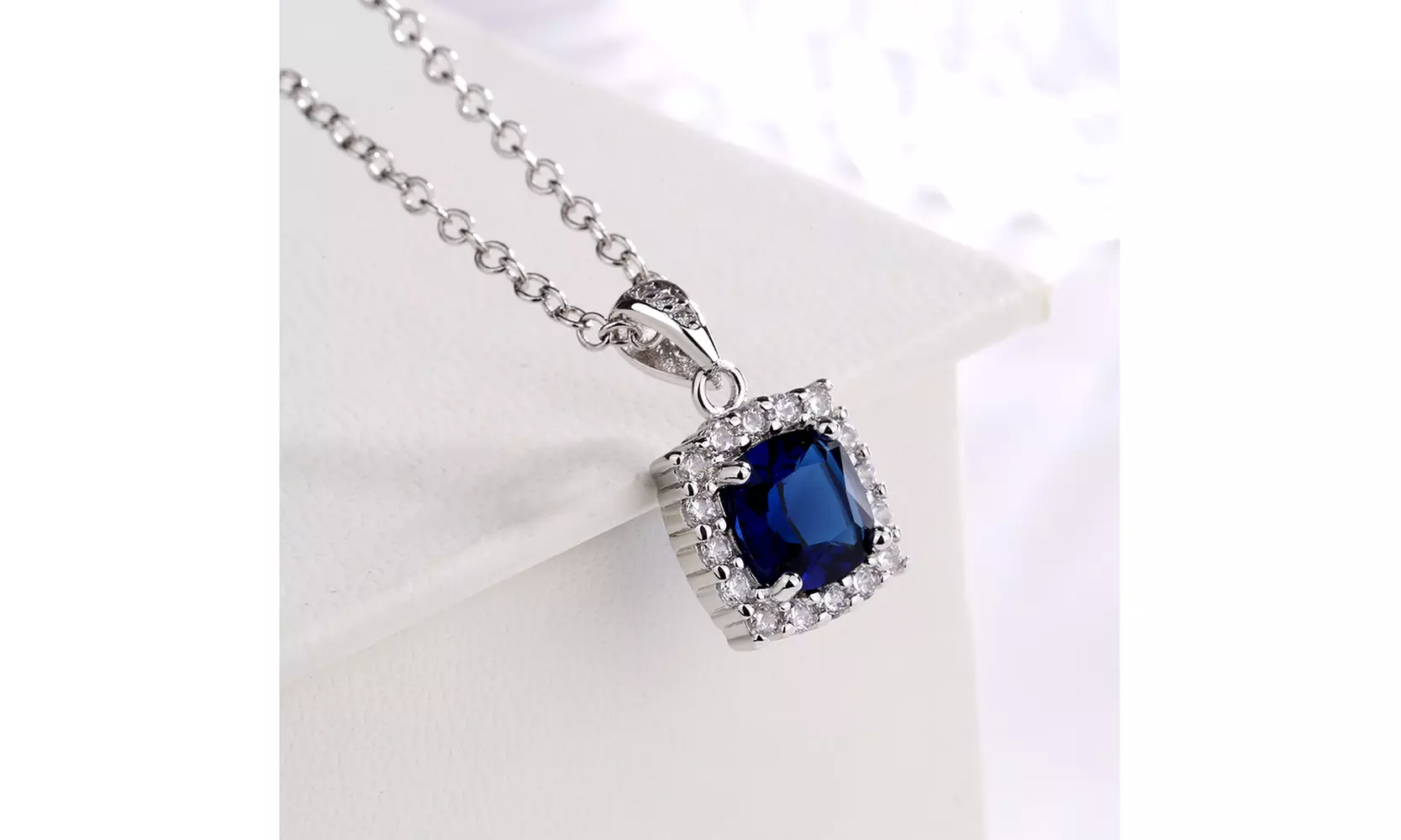18 Karat White Gold Plated Sapphire Pendant Necklace