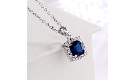 18 Karat White Gold Plated Sapphire Pendant Necklace 3 Ct Crystal Crystal September 18 Karat White Gold Plated