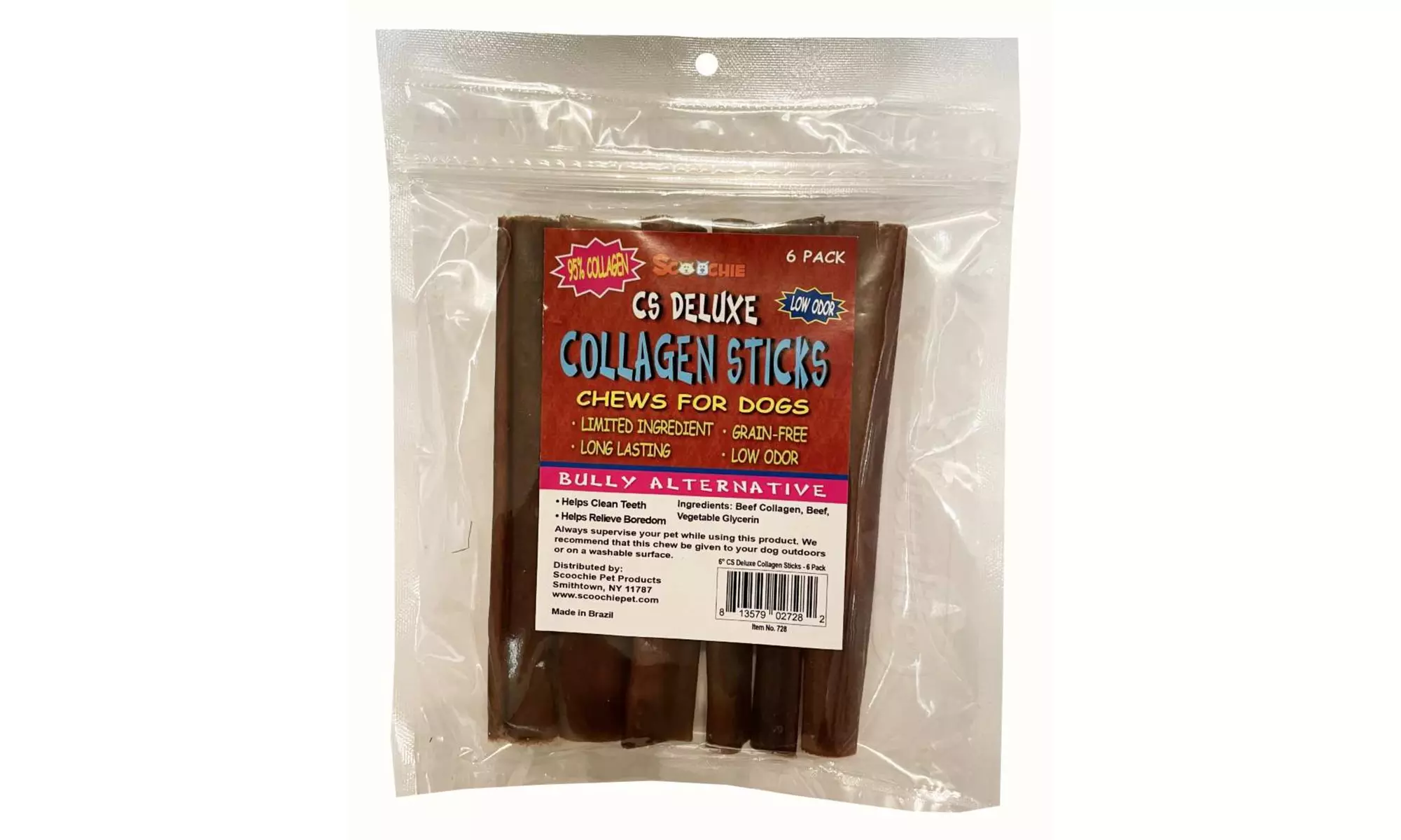 Scoochie CS Deluxe BULLY Alternative Collagen Sticks 6 pack - Primary Image