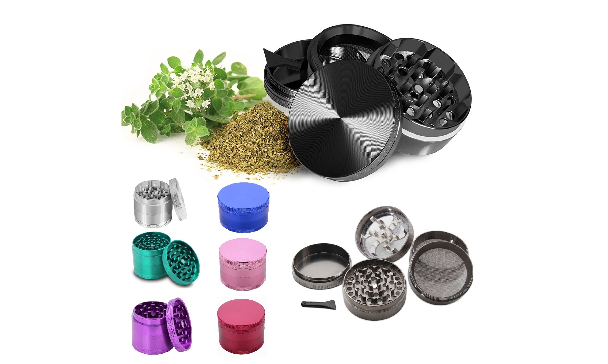 4-Layer Herb Grinders w/ Bonus Container (Small, Medium, Large)