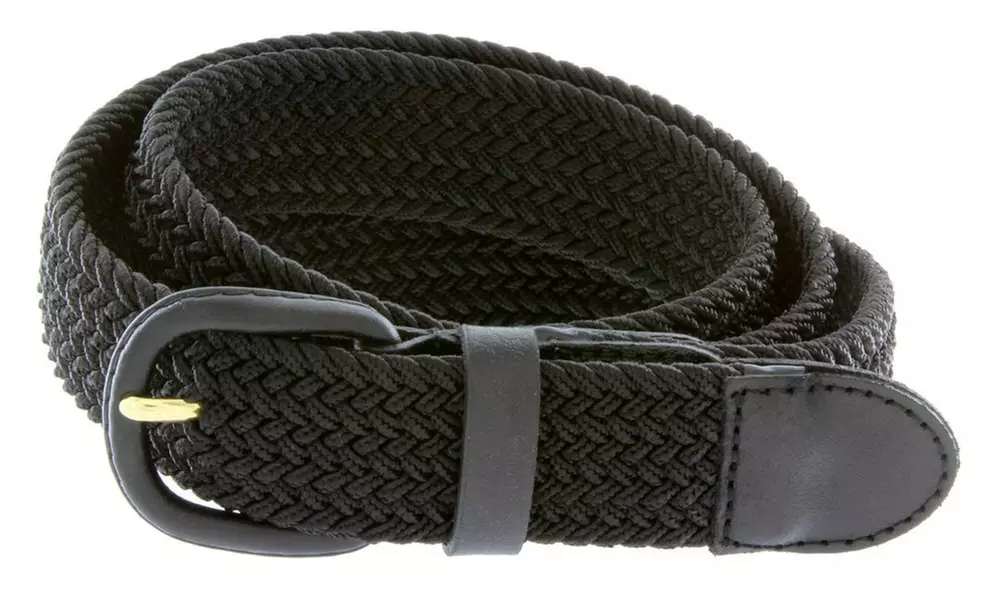 AFONiE Braided Elastic Stretch Belt Leather Covered Buckle - Primary Image