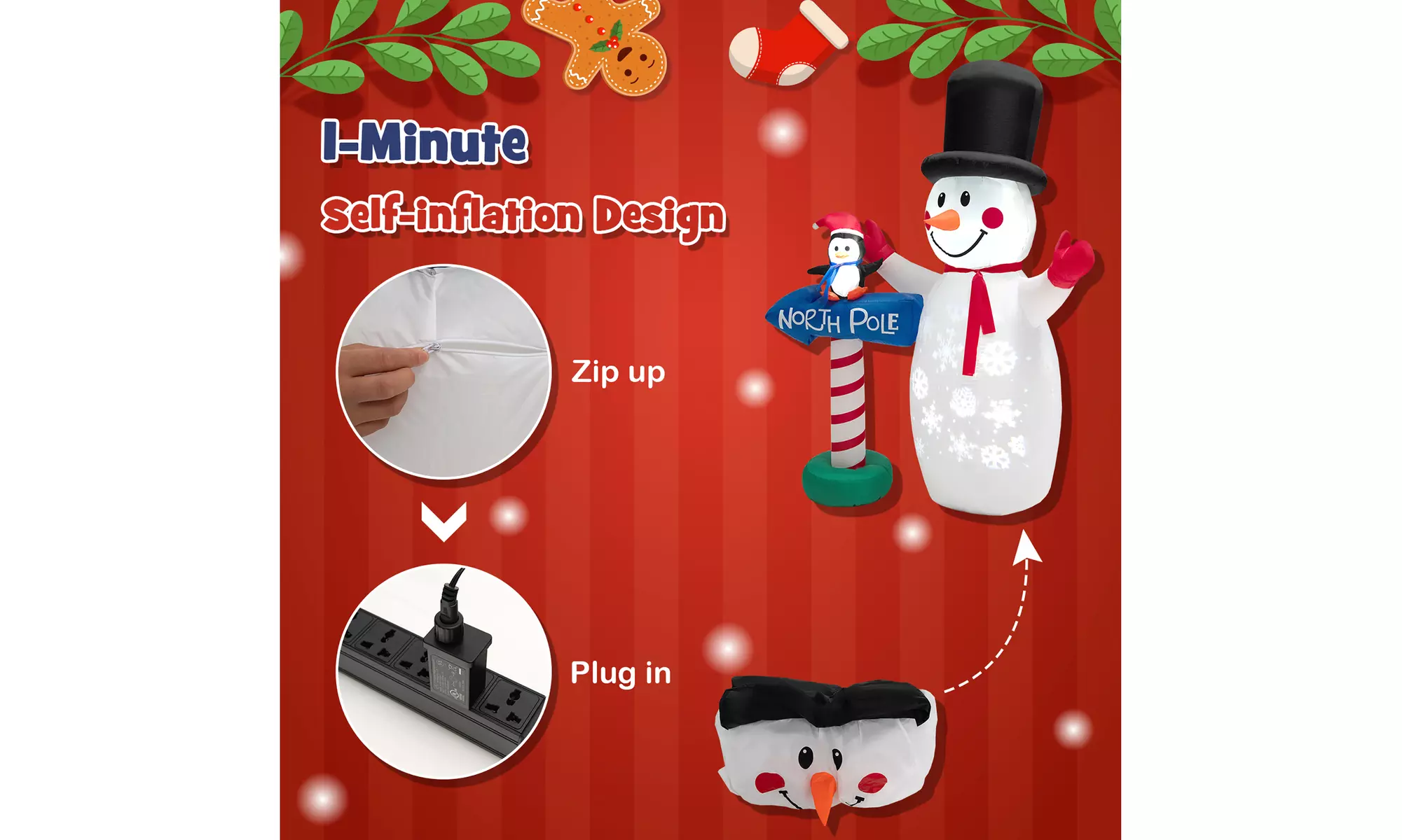 Costway Christmas Inflatable Snowman Penguin or Archway w/ Santa Claus & Snowman