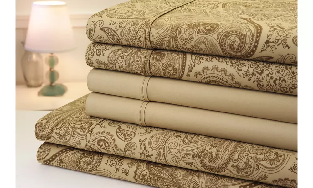 Bibb Home Paisley Print 1200 Thread Count Cotton Rich Sheets Set (6pc)