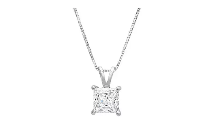 24k white Gold plated silver Princess White Sapphire 18 Inch Necklace - Primary Image