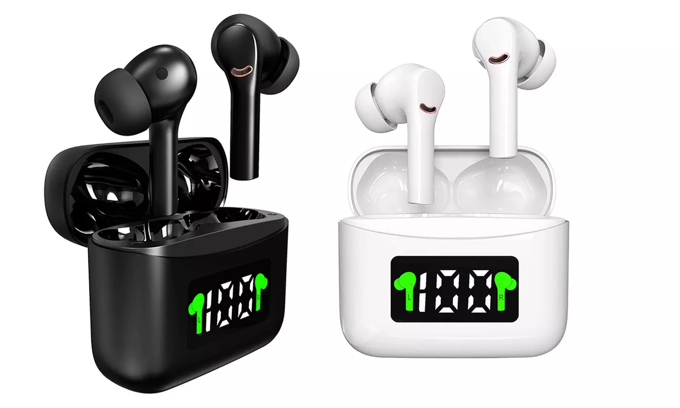 Bluetooth 5.2 Headphones with LCD Battery Display and Wireless Charging Case - Primary Image