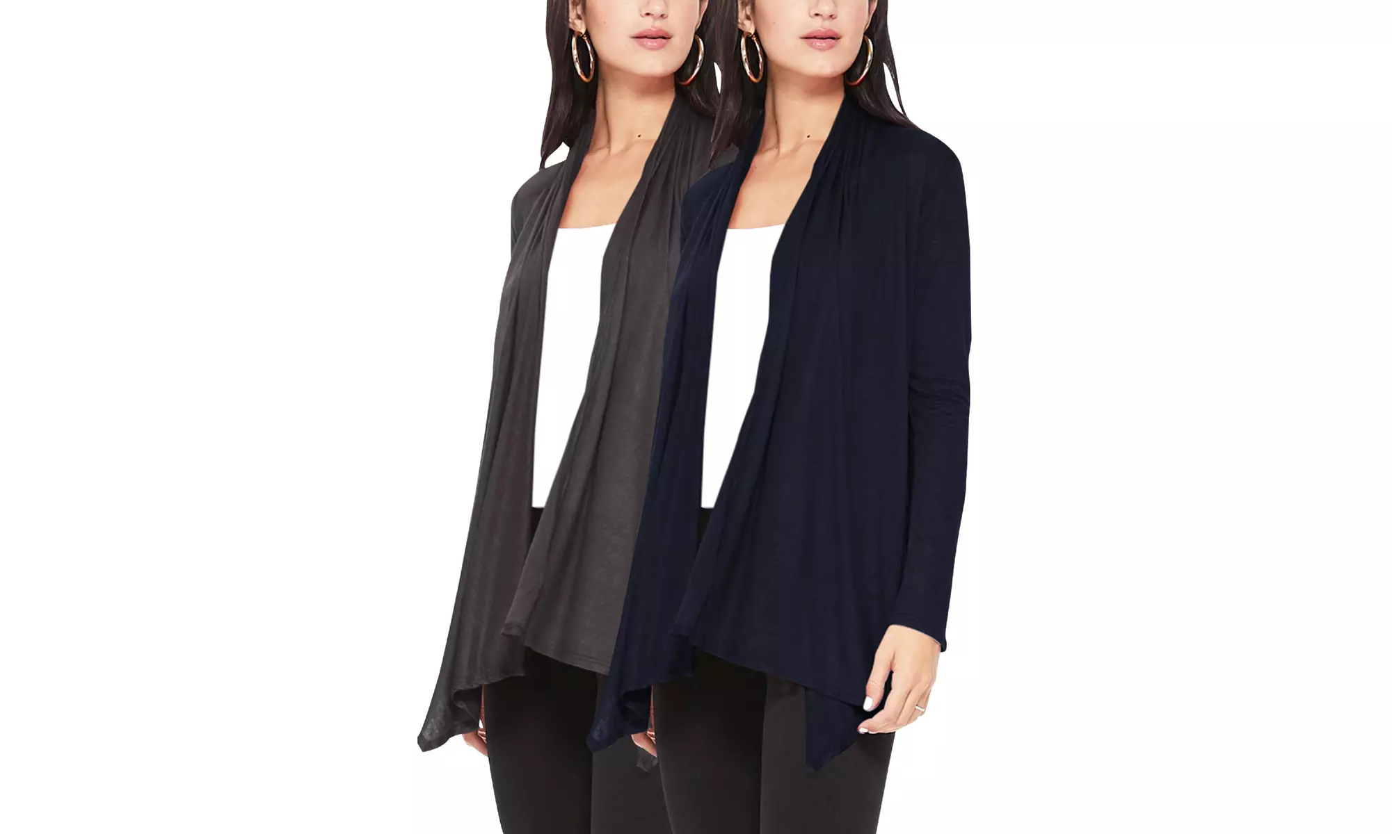 Women's Casual Long Sleeve Open Front Draped Cardigan (Pack of 2)