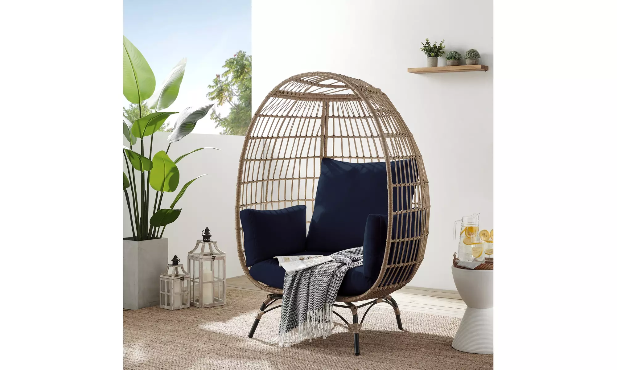Vince Rattan Wicker Egg Chair with Cushion - Primary Image