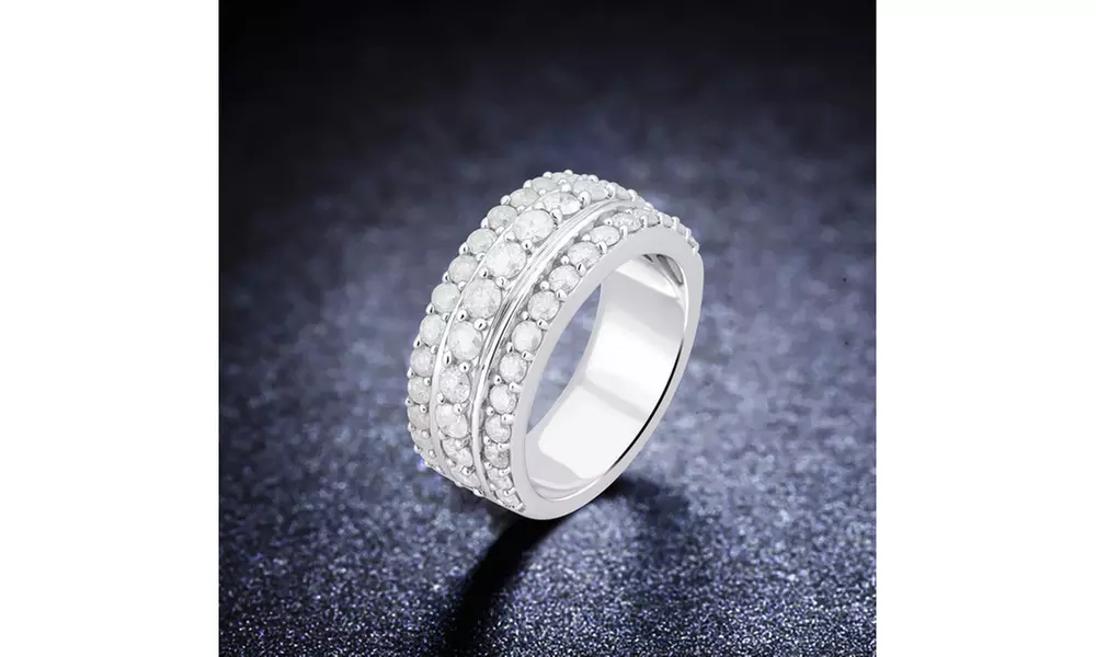 2 CTTW 3-Row Cluster Anniversary Ring in Sterling Silver by DiamondMuse - Primary Image