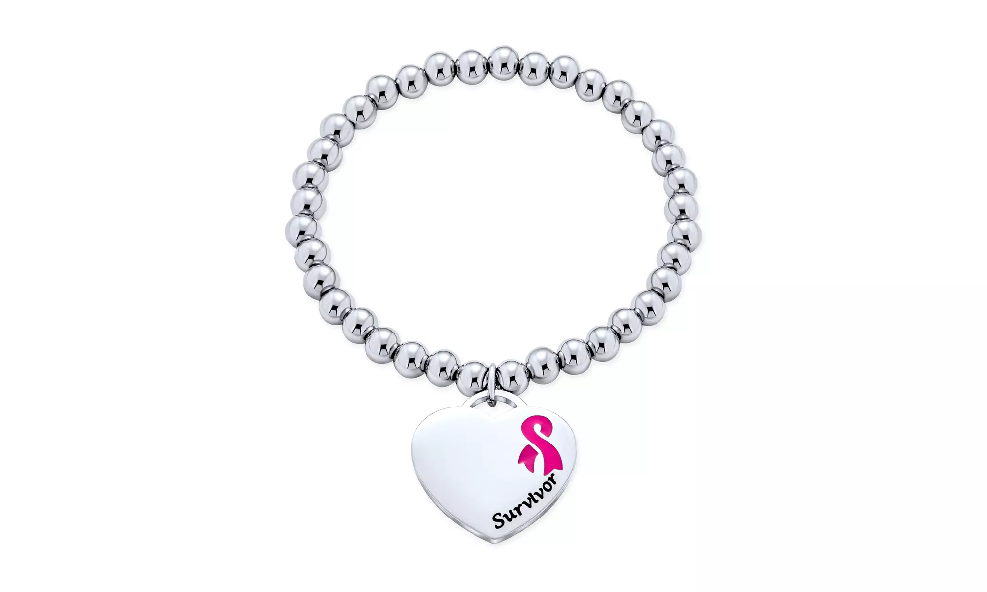 Heart Tag Pink Breast Cancer Survivor Stretch Bracelet Pendant Steel - Primary Image