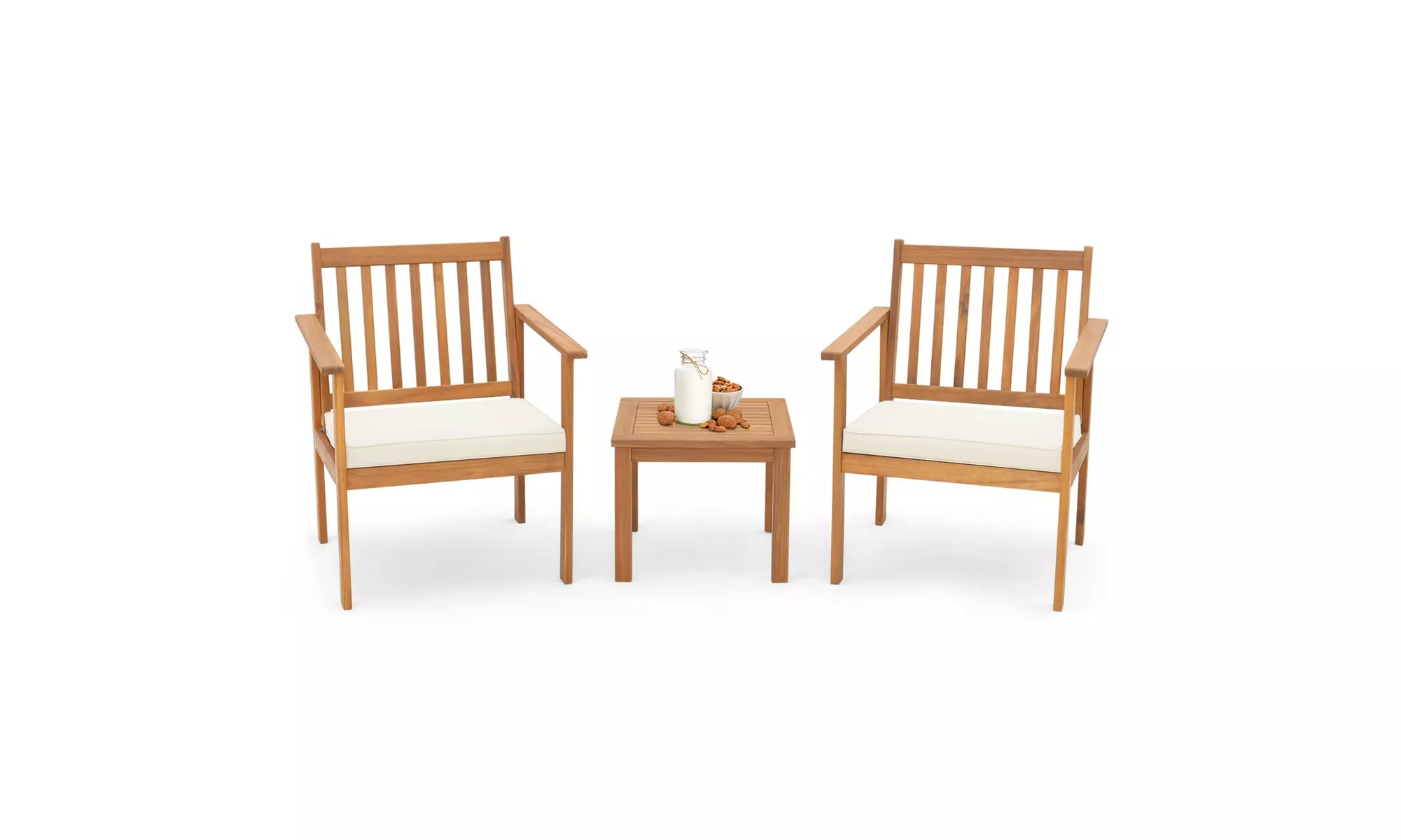 Costway 3 PCS Patio Wood Furniture Set Acacia Wood Chairs & Coffee Table