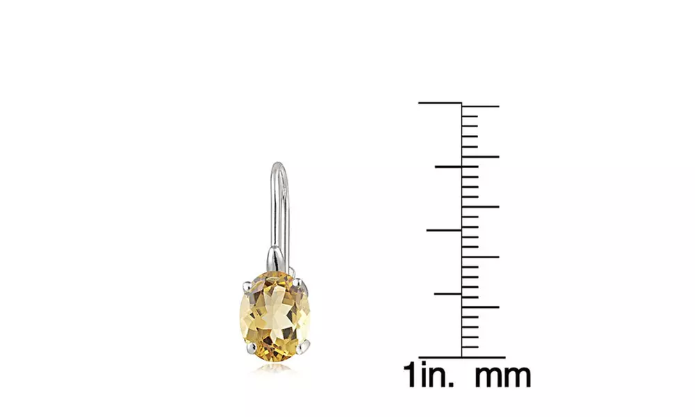 Sterling Silver Citrine 8x6mm Oval Leverback Earrings 