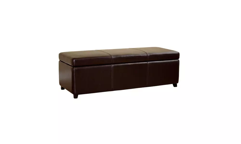 Dark Brown Storage Bench Ottoman with Stitching - Second Medium