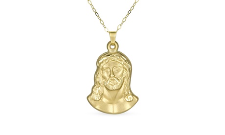 Bling Jewelry 14K Gold Religious Christ Head Saint Michael Christopher Pendant Yellow Gold