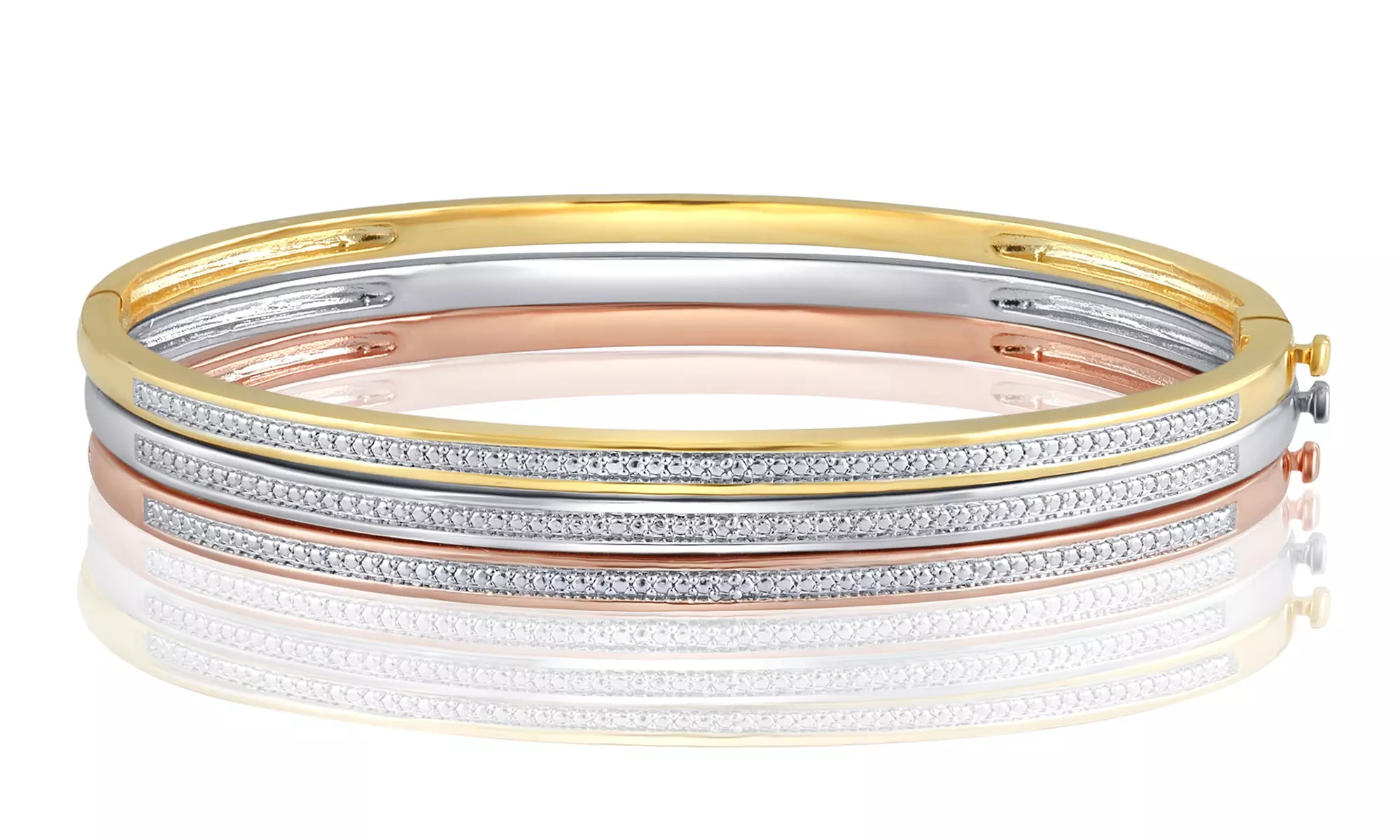 18K Gold Plated Diamond Accent Stackable Bangle Set Jewelry for Mother's Day - Primary Image