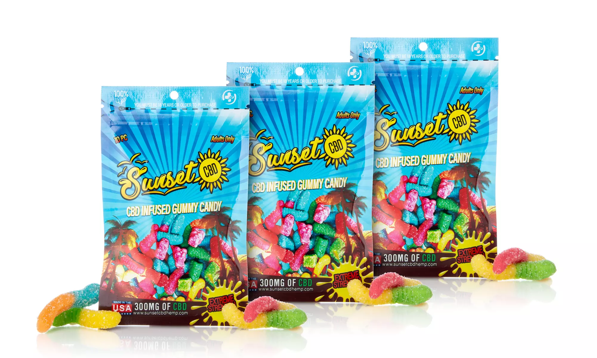 High Potency Organic CBD Infused Sour Gummy Packs 300MG from Sunset CBD 