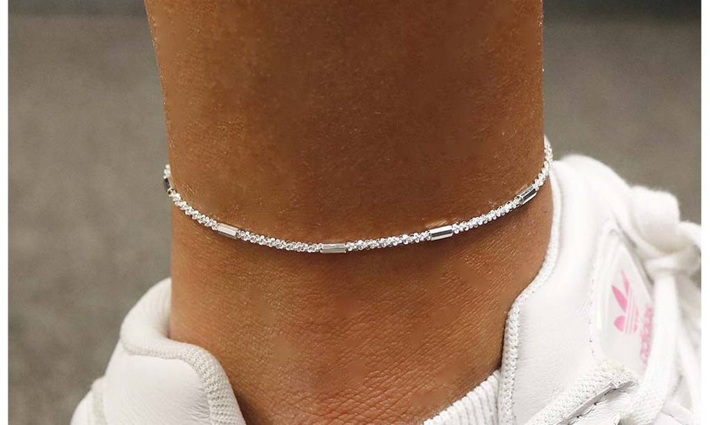 Italian Made Sparkle Roc and Tube Anklet 9 or 10 Inch