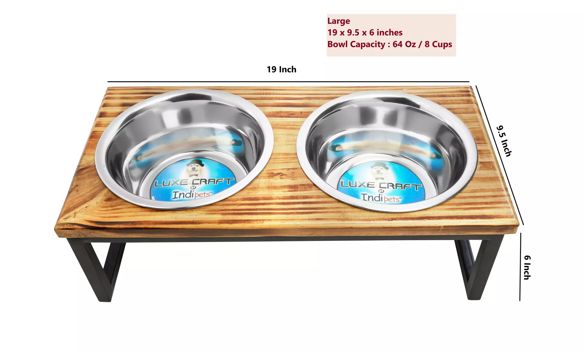 Indipets Wooden Elevated Feeder with Bowls