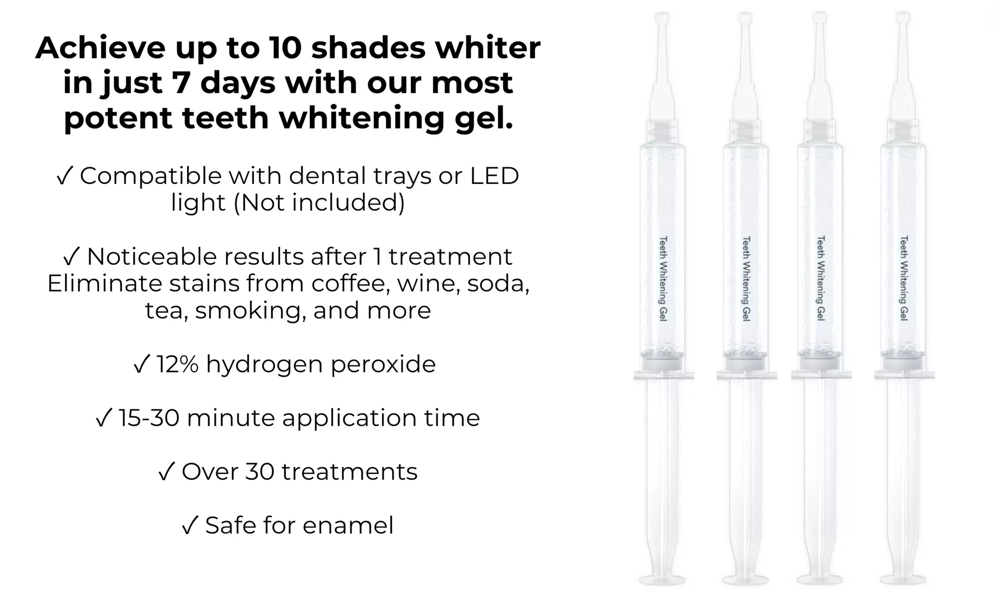 Teeth Whitening Gel Syringe Refill Pack - 12% Hydrogen Peroxide - 4 Syringe Pack - Second Medium