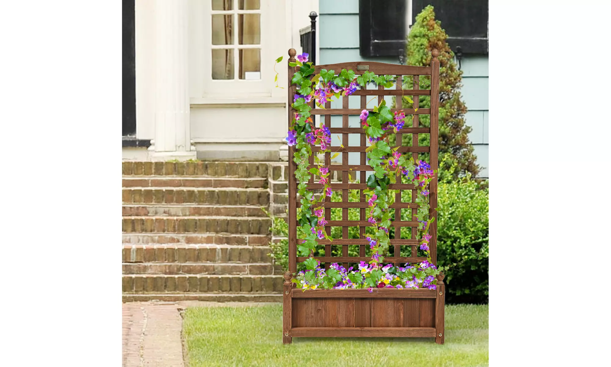 Solid Wood Planter Box with Trellis Weather-Resistant Outdoor 25x11x48 - Primary Image
