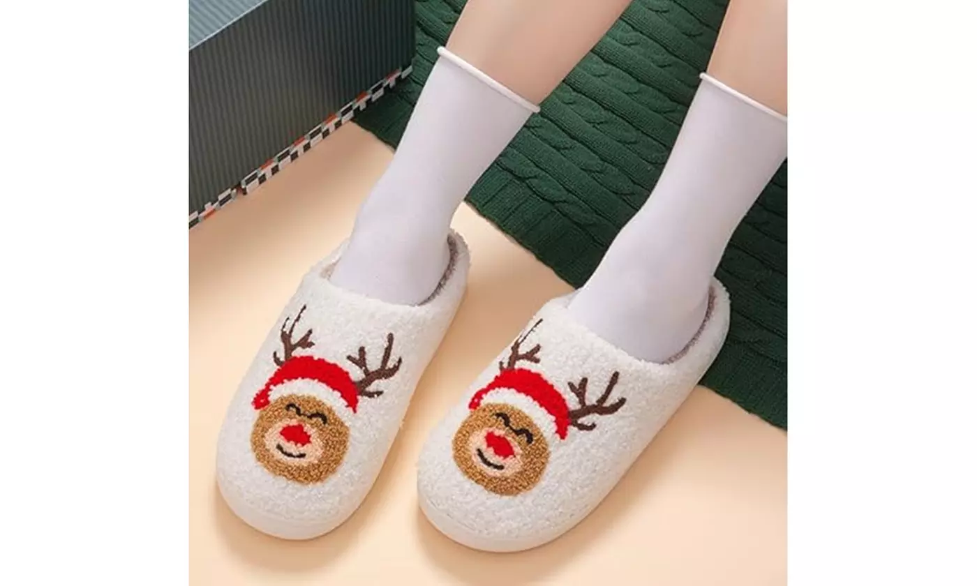 Cute Christmas Slippers for Women Warm Plush House Shoes