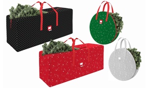 Deluxe Christmas Tree , Wreath, & Holiday Decor Storage Bags. Printed Designs