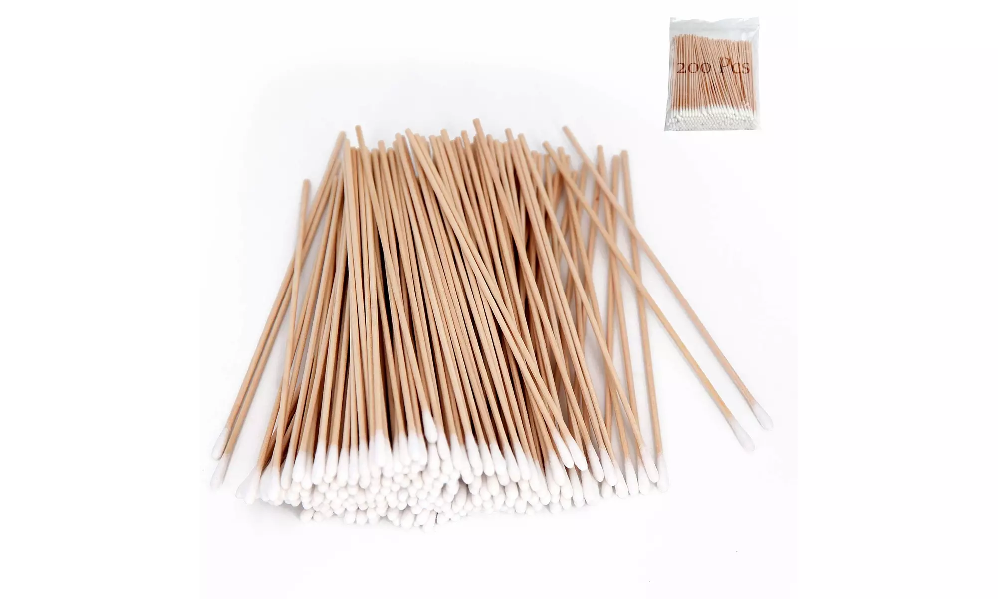 200 PCS Long Wooden Cotton Swabs, Cleaning Cotton Sticks  - Primary Image