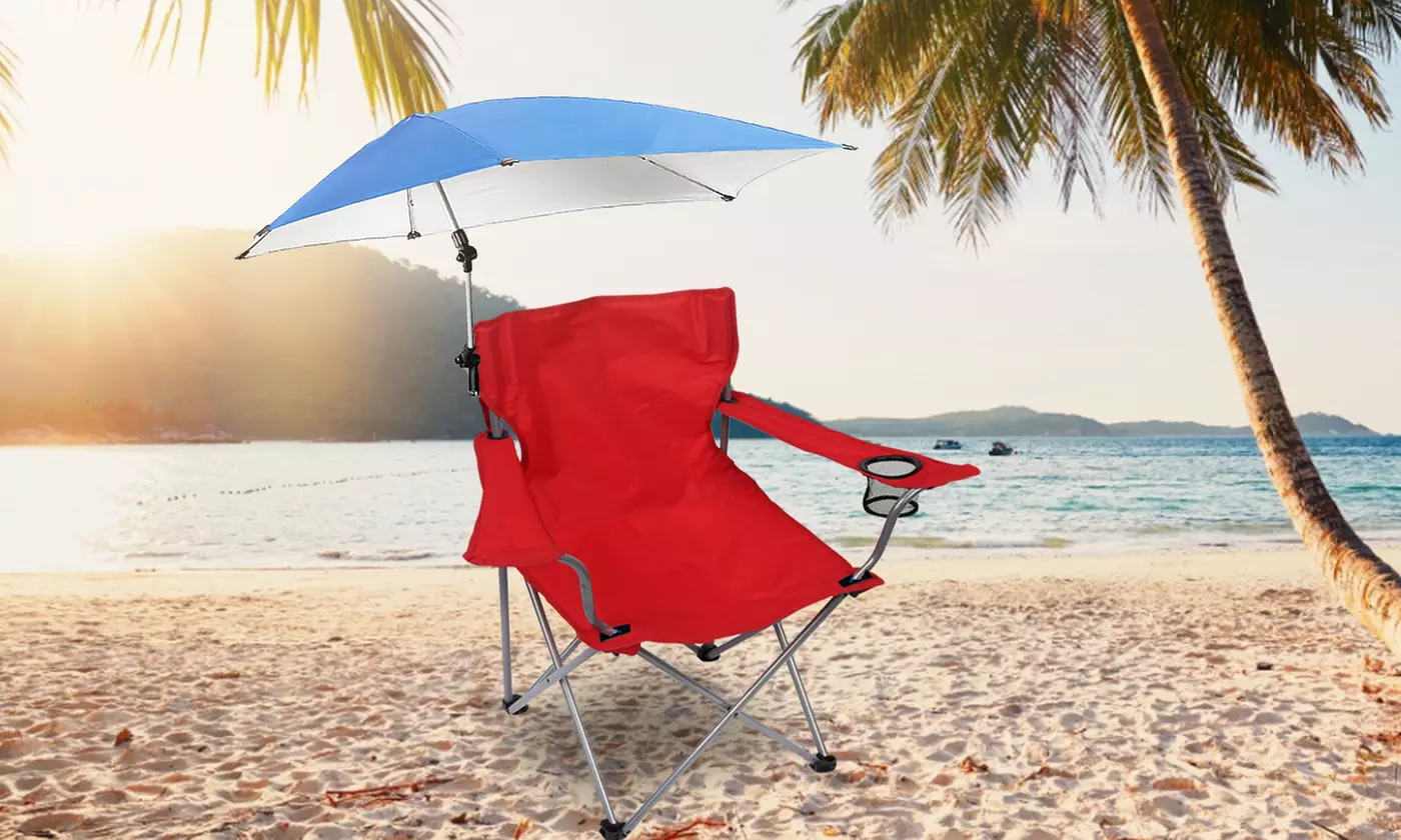 LakeForest Foldable Beach Chair with Detachable Canopy & Sun Protection Umbrella