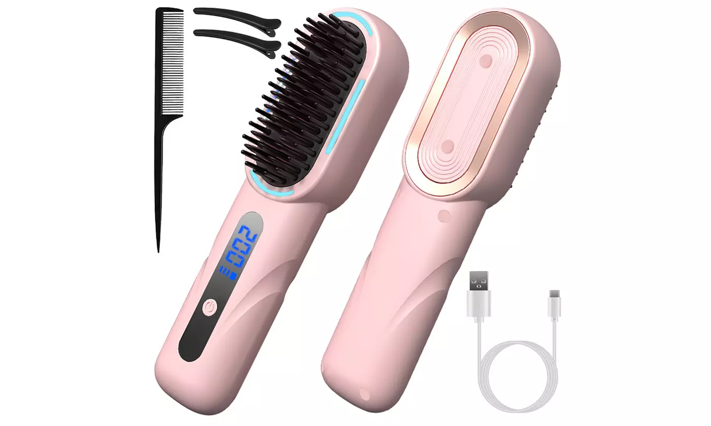 iMounTEK Mini Cordless Hair Straightener Brush with Four Adjustable Heat Levels