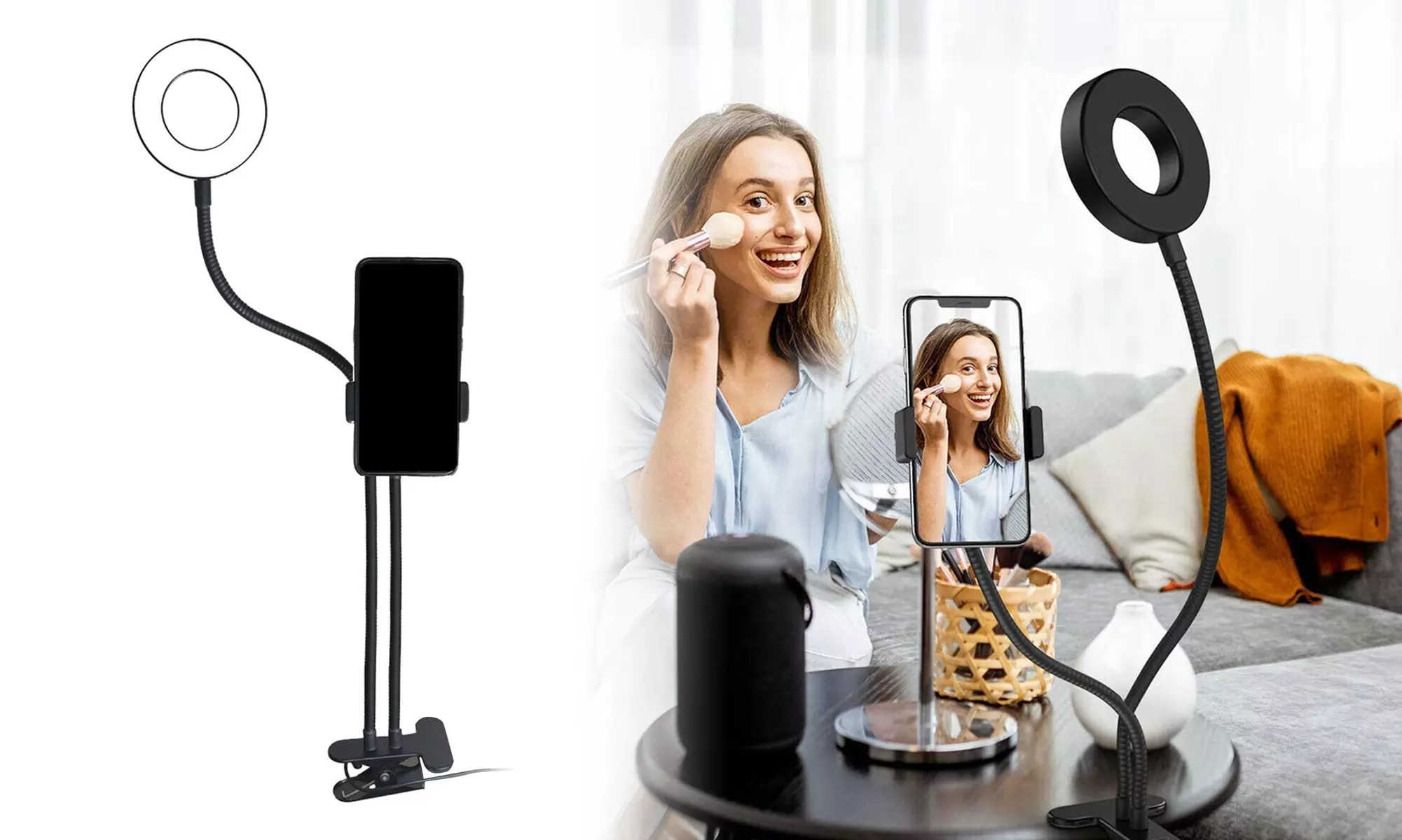 LED Ring Light with Phone Holder Clamp Long Arm for Selfie Live Stream Makeup - Primary Image