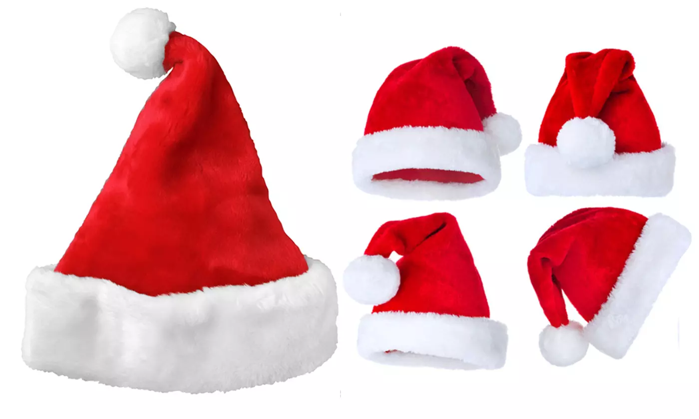 Christmas Santa Hat Velvet Plush Fur Xmas Hat for Adult Kids Festive Party - Primary Image