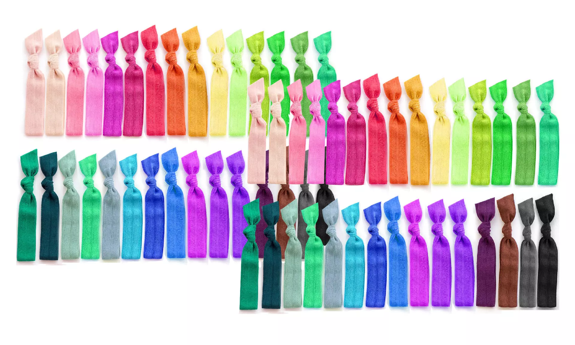 Silky Eye-Catching Multi-Colored Ribbon Hair Ties - 60 Count - Primary Image