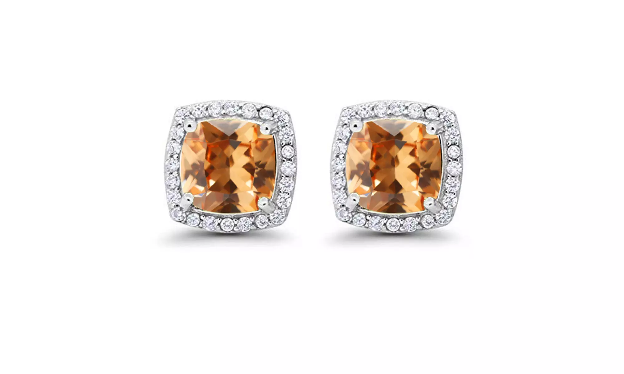 Paris Jewelry 10k White Gold Plated Created Halo Princess Gemstone Stud Earrings