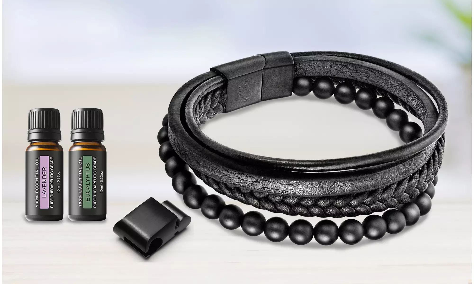 Aromatherapy Men's Bracelet with Optional Essential Oils - Primary Image