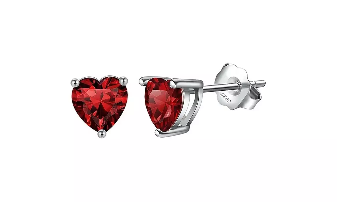 925 Sterling Silver 5MM Red Heart Cut Stud Earrings 