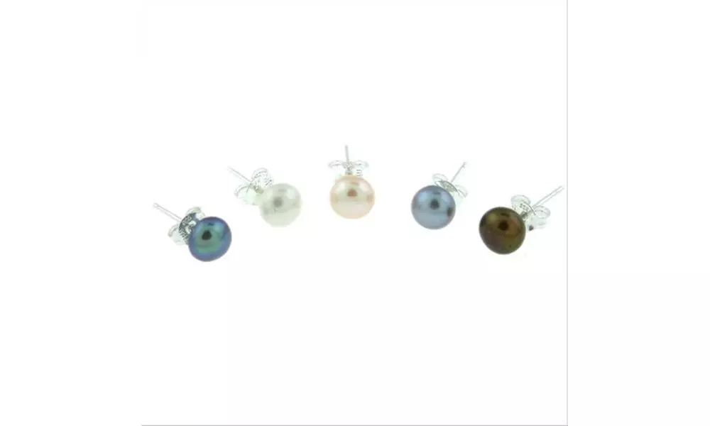 5 Pair Multi Color Freshwater Pearl Stud Earring Set