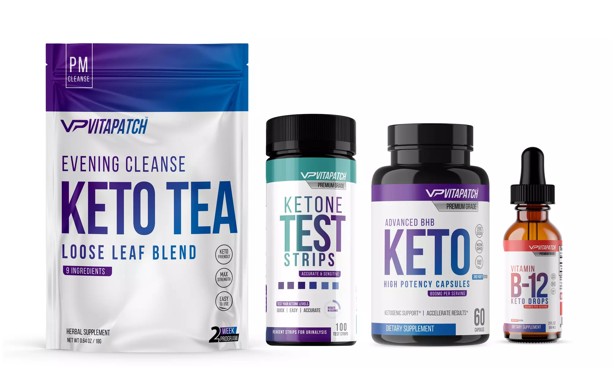 Ultimate Keto Diet Bundle BHB, Test Strips, Tea & Vitamin B12 Drop (4-Pack) - Primary Image