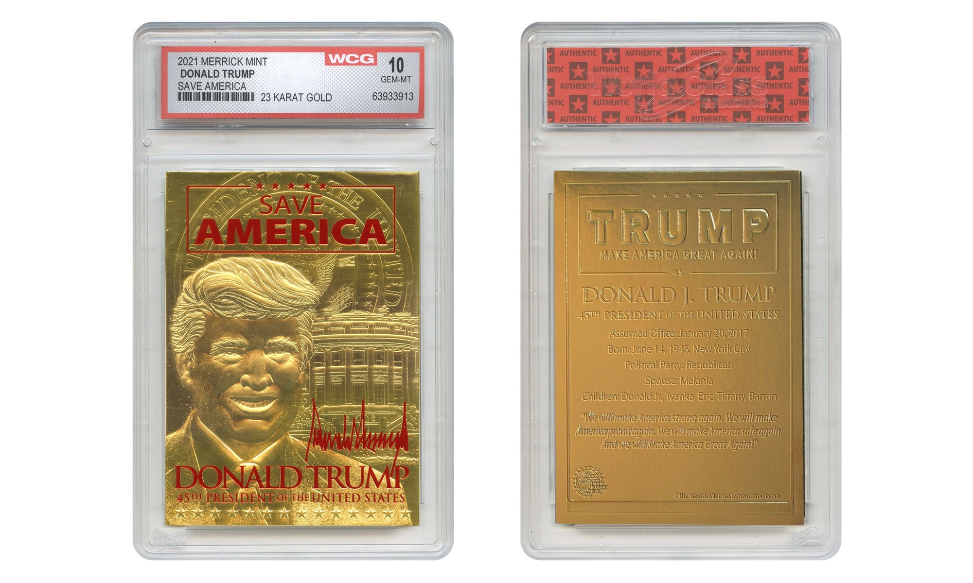 Trump SAVE AMERICA 23K GOLD SIGNATURE Card Graded GEM-MINT 10