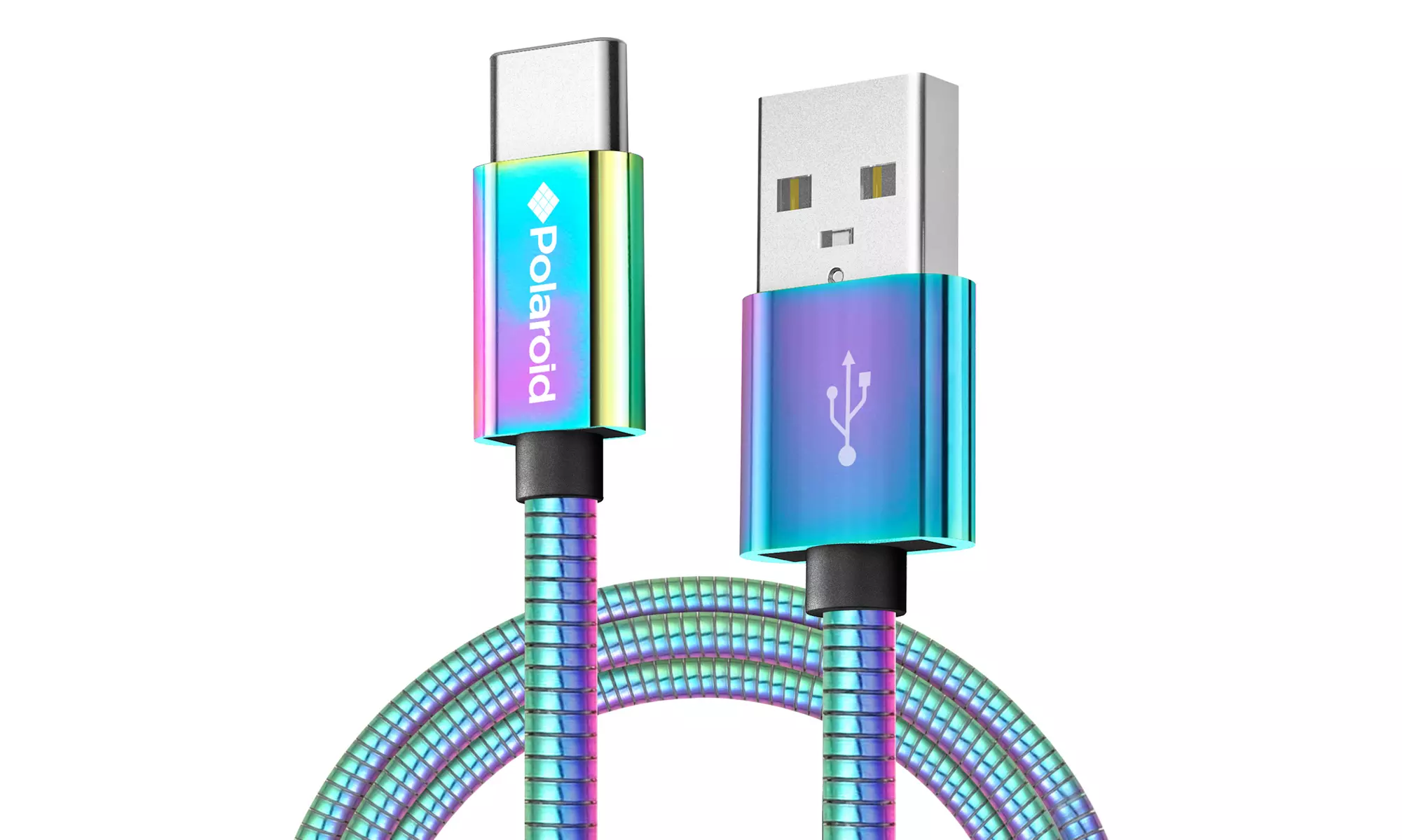 Polaroid USB Type-C Cable 5Ft, Spiral Metal with Aluminum Housing - Iridescent - Primary Image