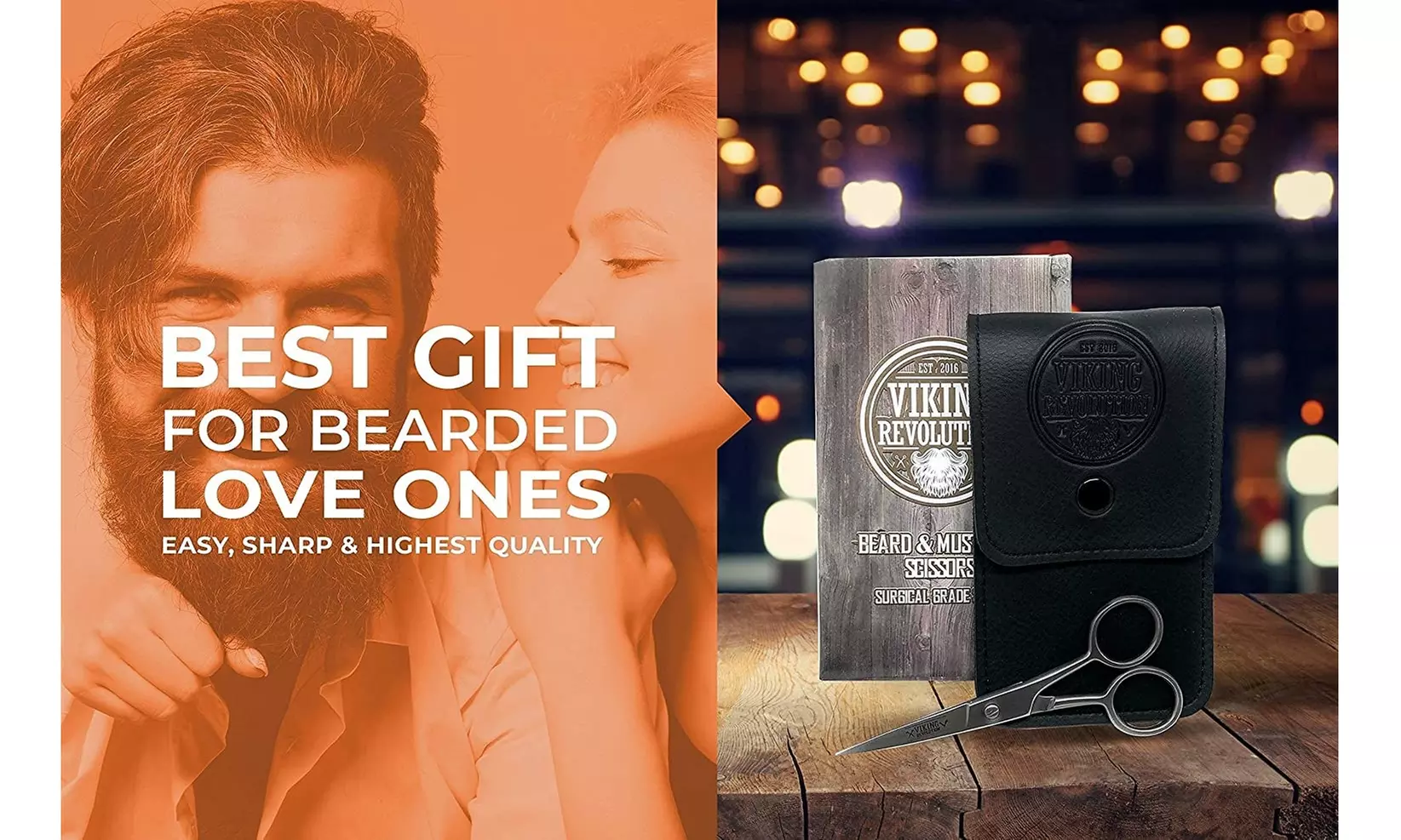 Viking Revolution - Beard and Mustache Scissors w/Comb and Synthetic Leather - Second Medium