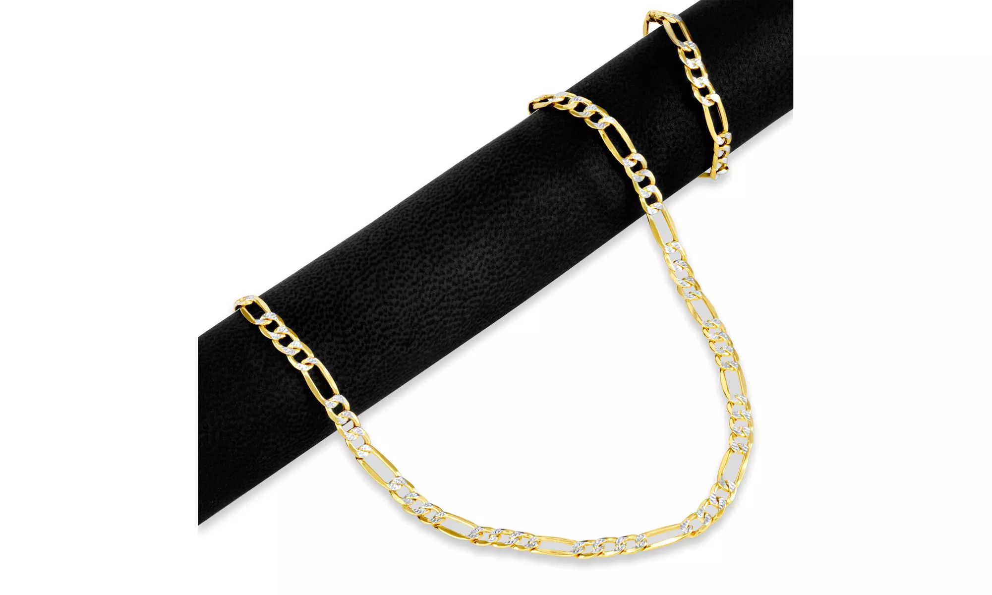 Italian 2 Tone Pave Sterling silver 5MM Figaro chain necklace