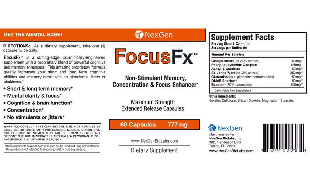 Focus FX Stimulant-Free Brain and Memory Booster Supplement (60-Count) - Second Medium