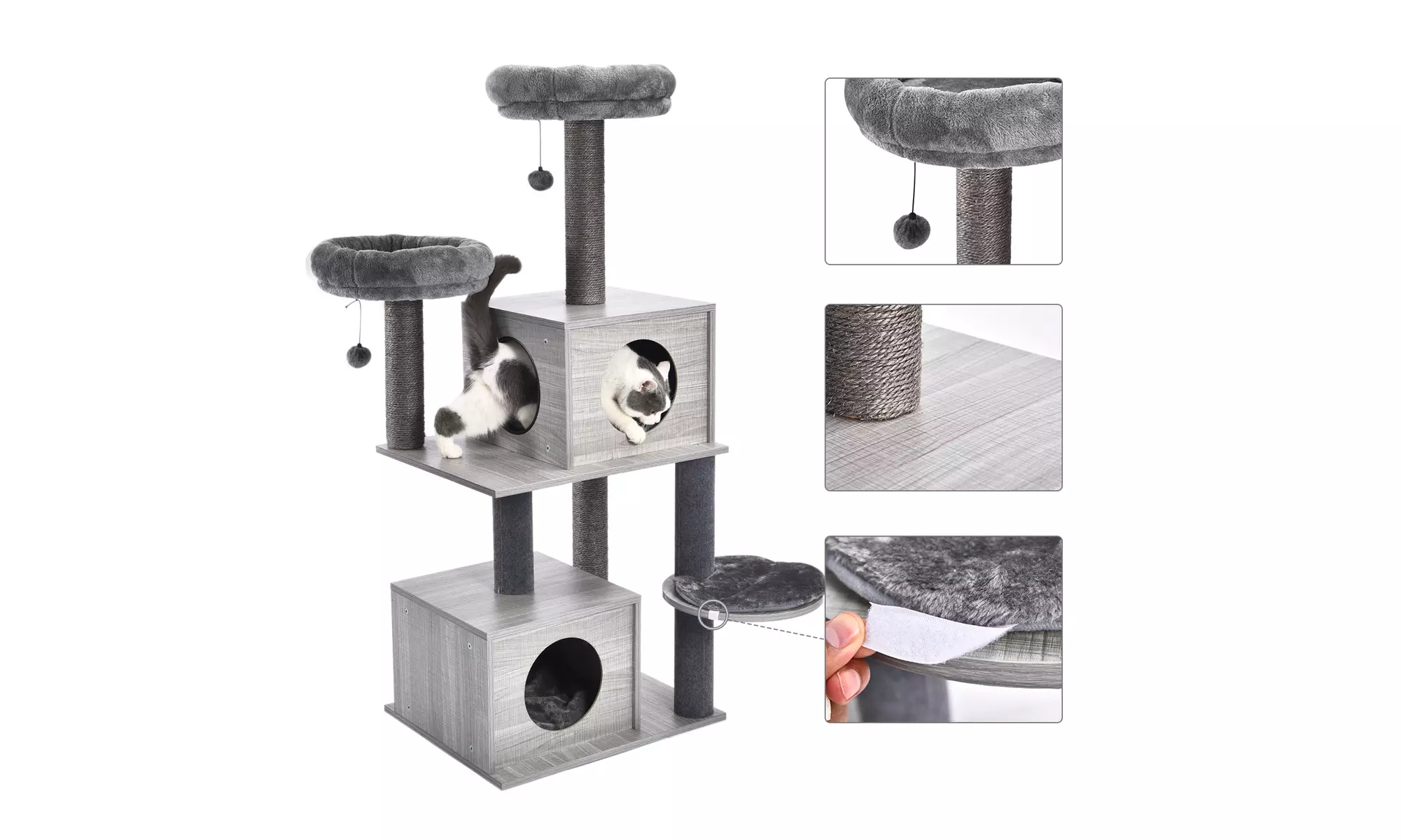 Modern Cat Tree 51 Inches Wooden Cat Tower with 2 Super LargeCat Condos