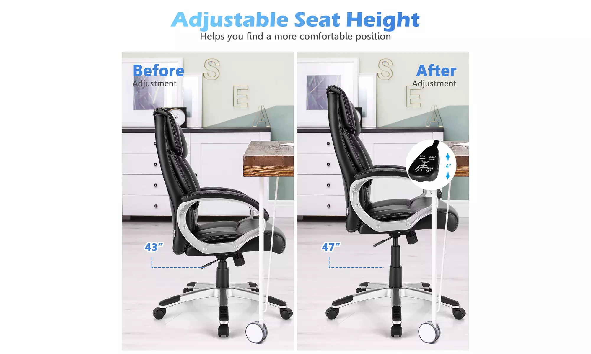 Costway Executive High Back Big & Tall Leather Adjustable Computer Desk Chair