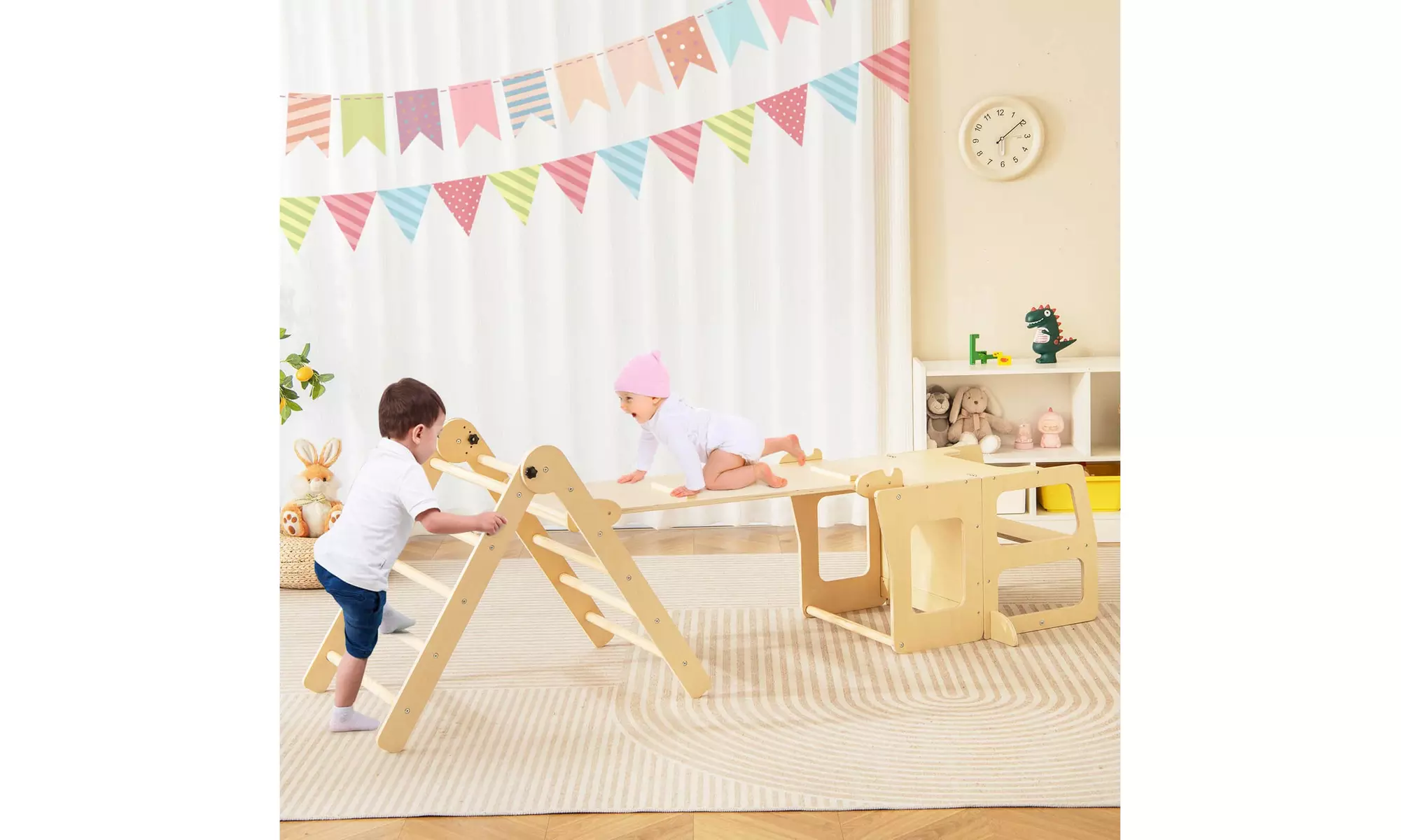 7-in-1 Toddler Climbing Toy Set w/ Reversible Ramp Convertible Step Stool