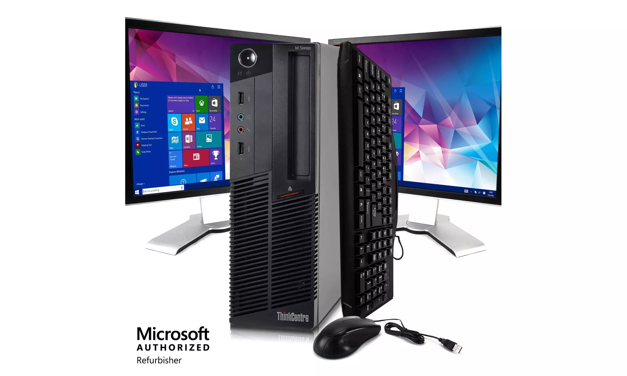 Lenovo M90 PC Intel I5 up to 16GB RAM 240GB SSD Dual 19in Monitor Kit Wifi - Primary Image