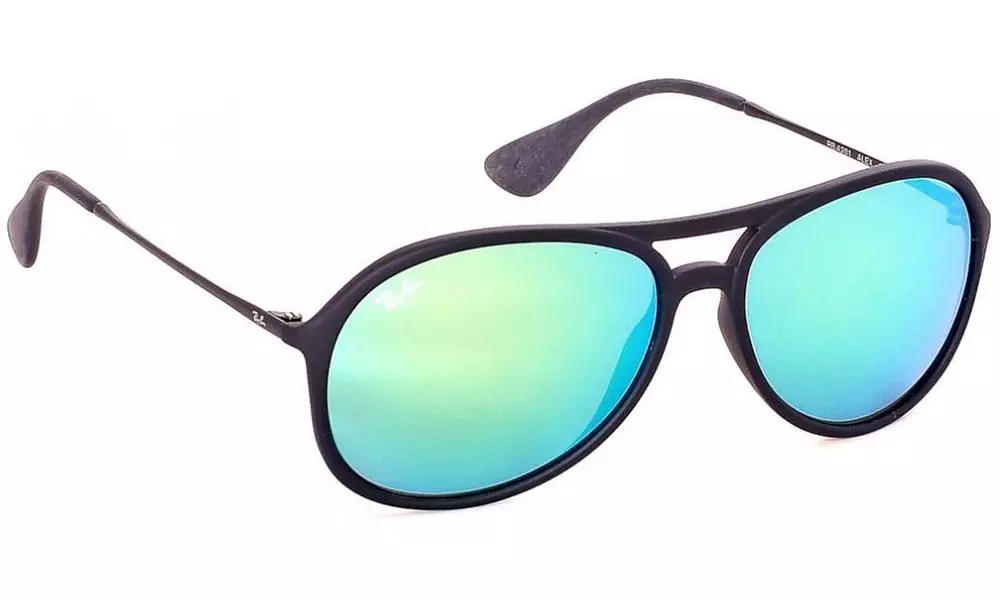 Ray-Ban RB4201 622/3R 59 Alex Aviator Rubber Black Green Mirrored Sunglasses - Primary Image
