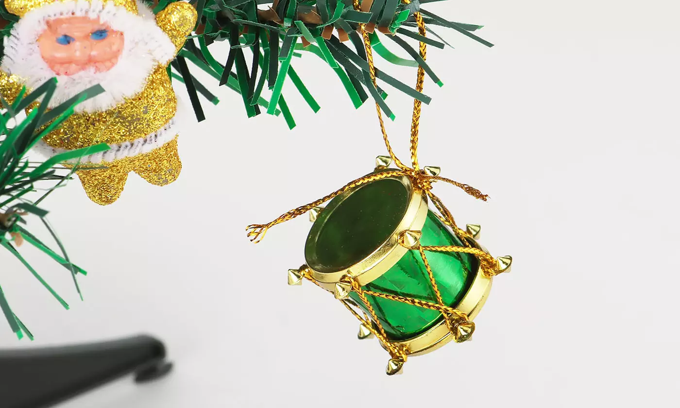 Miniature Tabletop Pine Christmas Tree with Hanging Ornaments