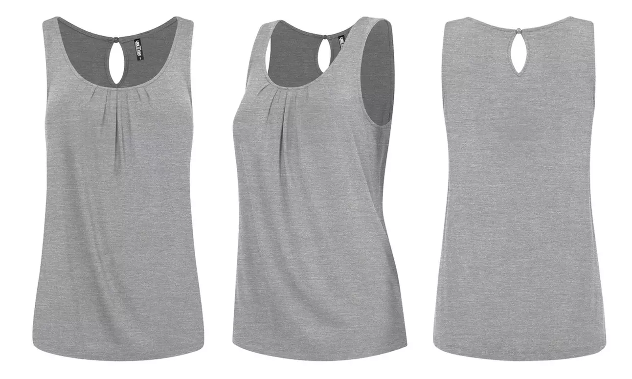 Made By Johnny Women's Pleated Front Scoop Neck Shell Tank